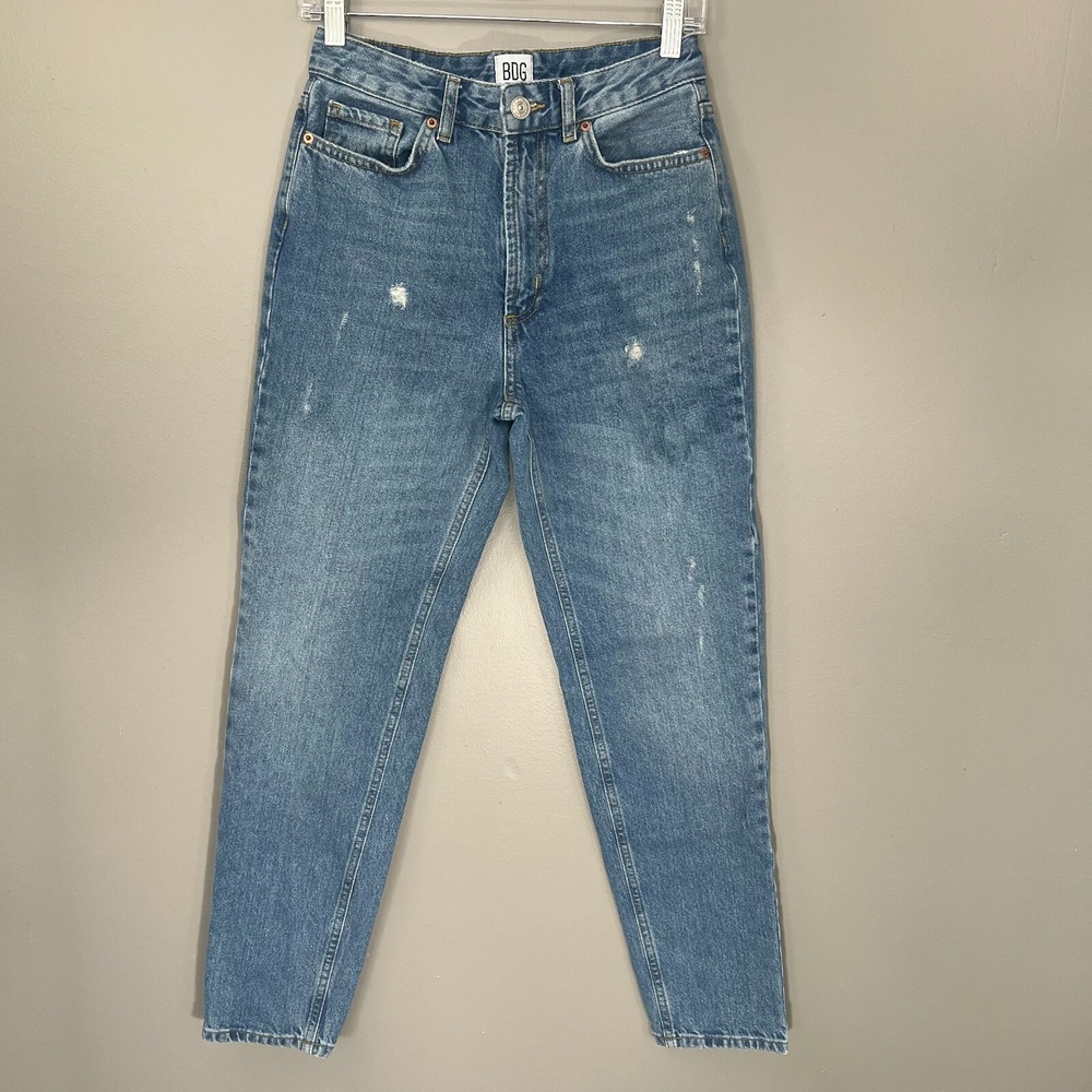 BDG Mom Jeans Women 26 Blue Excellent Distressed High Rise Tapered Denim